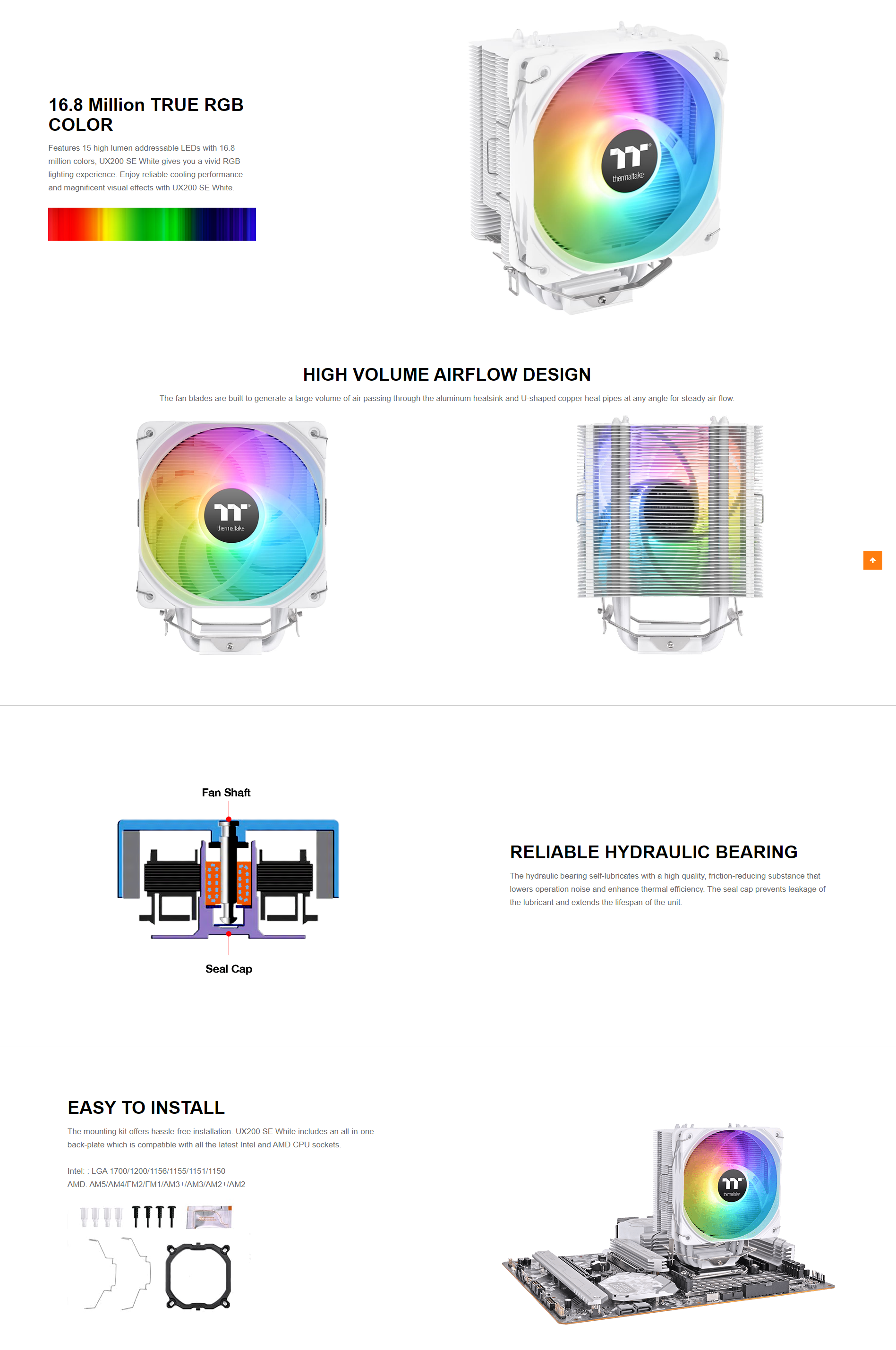 A large marketing image providing additional information about the product Thermaltake UX200 SE - ARGB CPU Cooler (White) - Additional alt info not provided